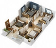 3 BHK West Facing floor plan